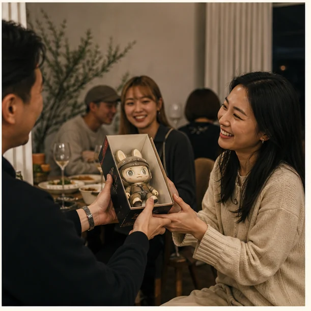 Friends sharing a considered object at home