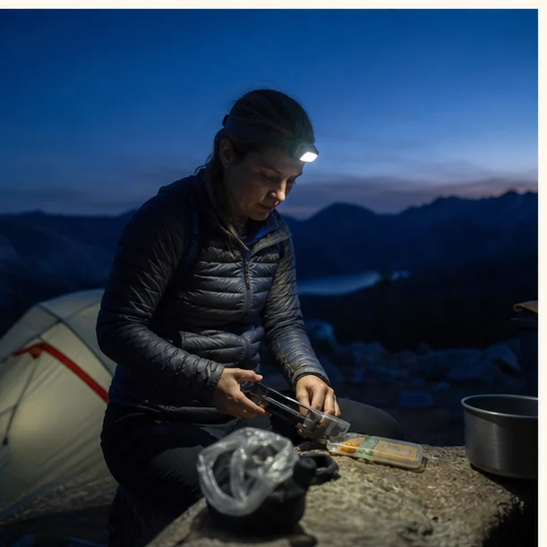 Outdoor Gear editorial scene for Headlamps for Camping and Late Walks