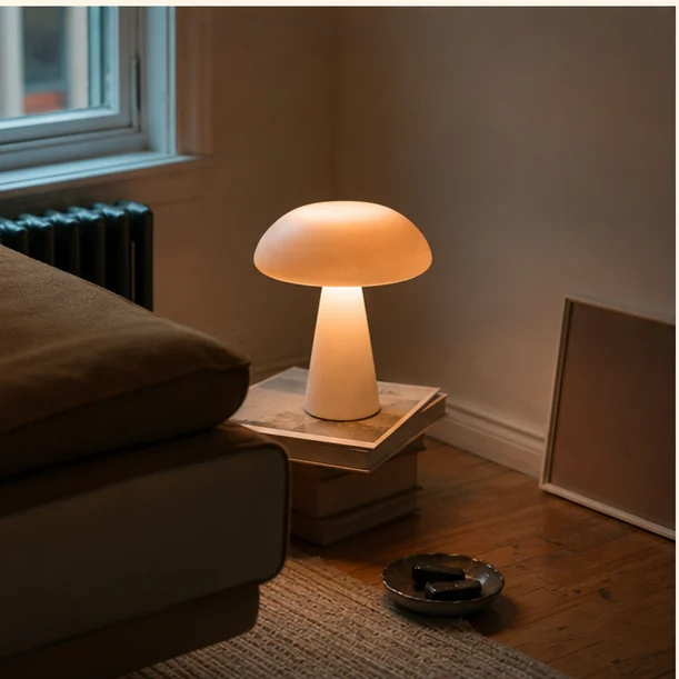 Cordless lamp glowing on a side table