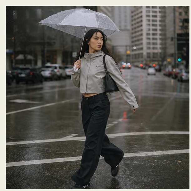 Streetwear editorial scene for Sneaker Materials for Rainy Streets