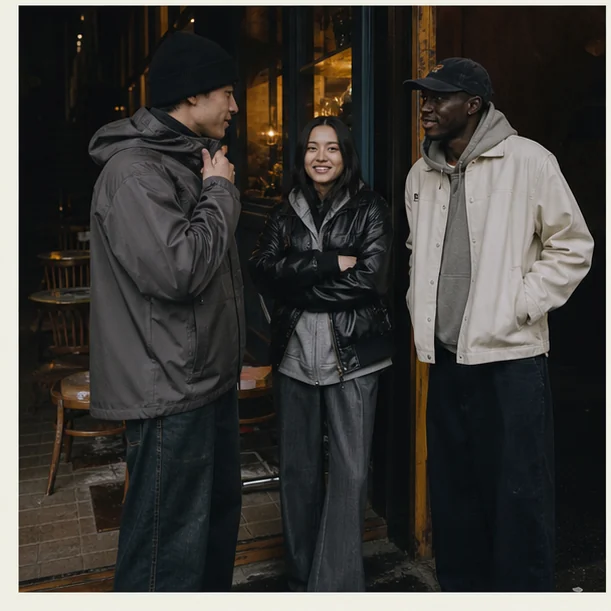 Streetwear shown in an everyday ownership context