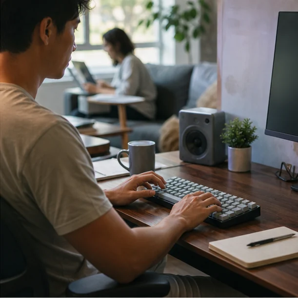Tech editorial scene for Mechanical Keyboards for Shared Apartments